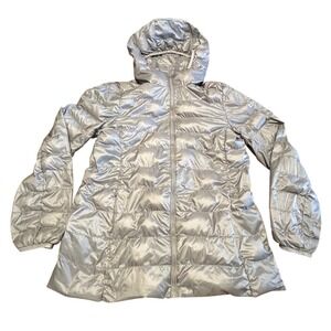 AlpineSwiss Womens Medium Ultra Light Gray Hooded Puffer‎ Jacket Packable